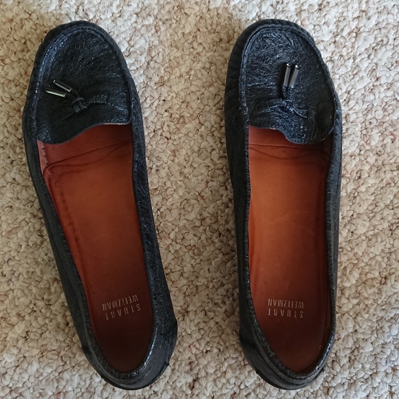 STUART WEITZMAN Black embossed napa leather loafer flats size 8.5 - Picture 7 of 14